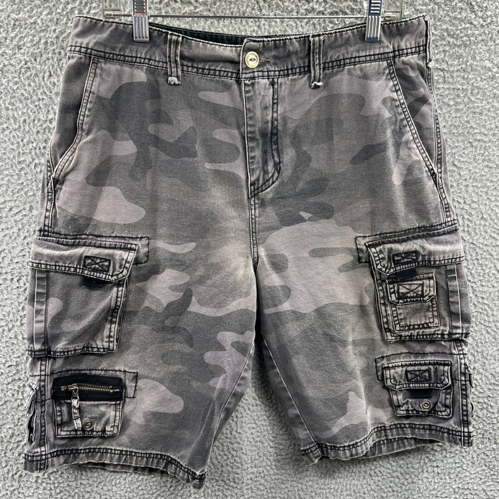 Mens Camo Cargo Shorts 34 Utility Workwear Tactical Streetwear Grunge Y2K Hiking